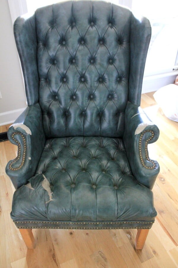 Reupholstering A Wingback Chair A No Sew Method Noting Grace