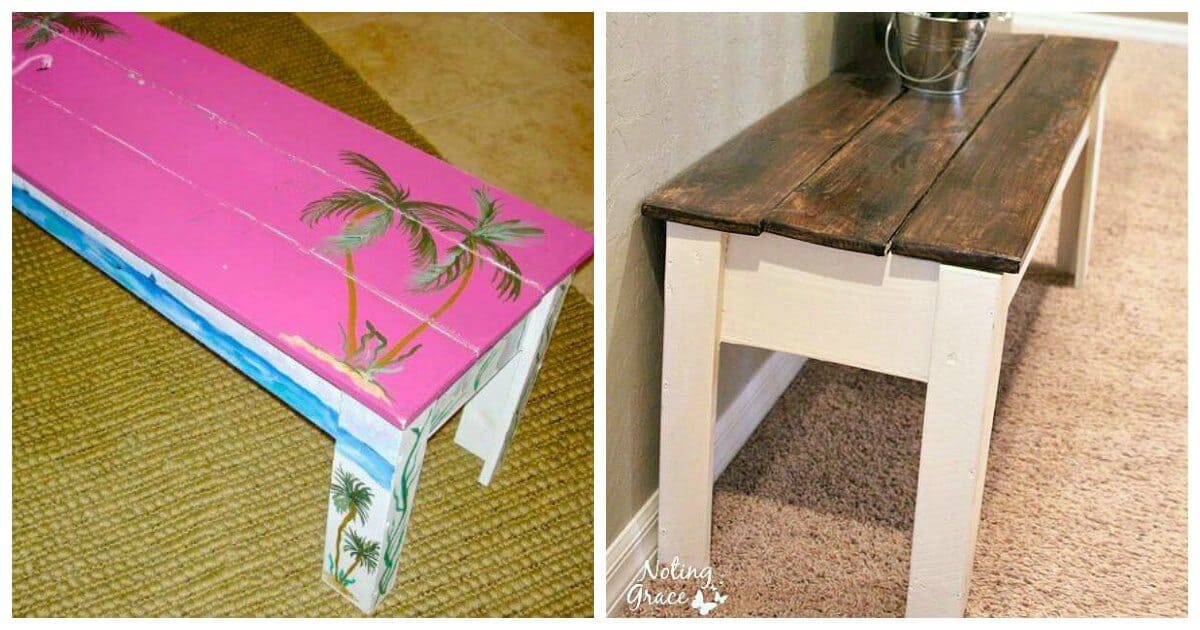 This blogger took a hot pink flamingo garage sale find and turned it into a painted bench for less than $20!