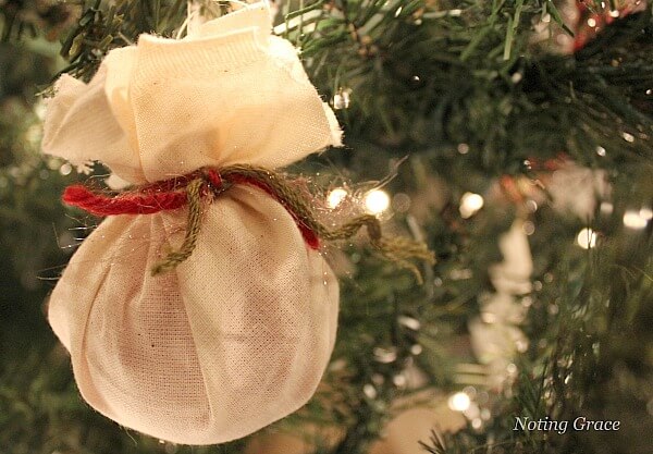 fabric wrapped ornament with yarn