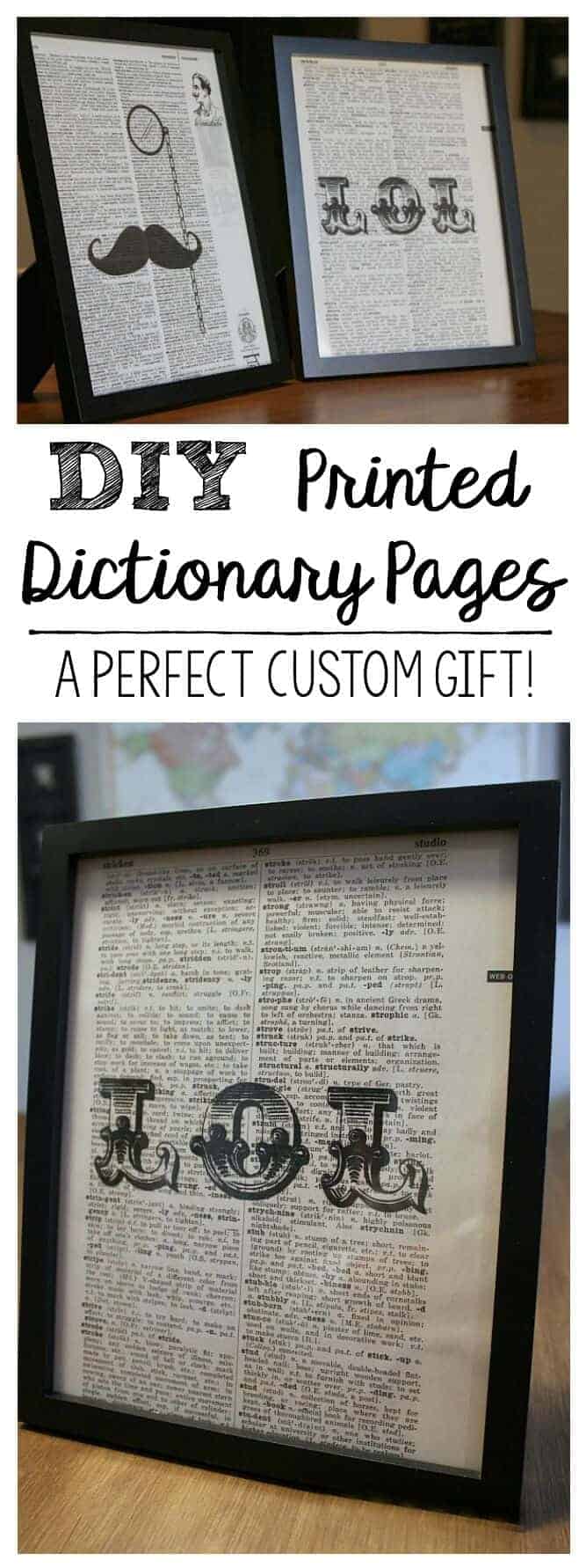 DIY Printed Dictionary Pages : a perfect custom gift! All it takes is an old dictionary, a printer and a design you want.