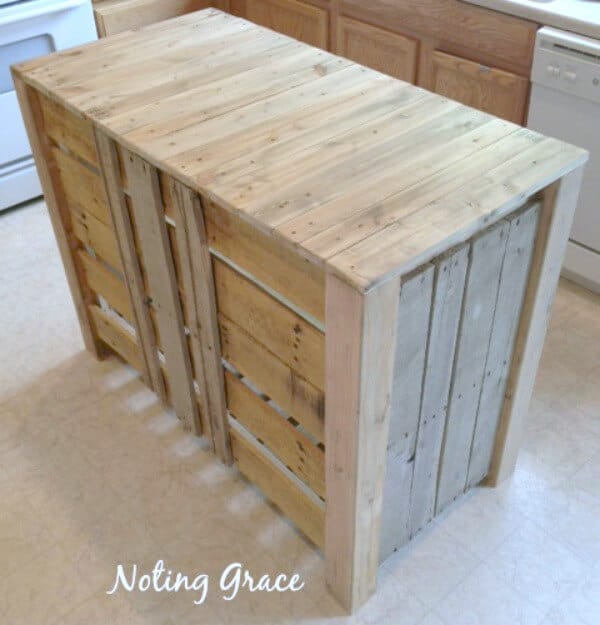 When we were living in a rental, our home was lacking a counter space, so we built a DIY Pallet Kitchen Island for less than $50.