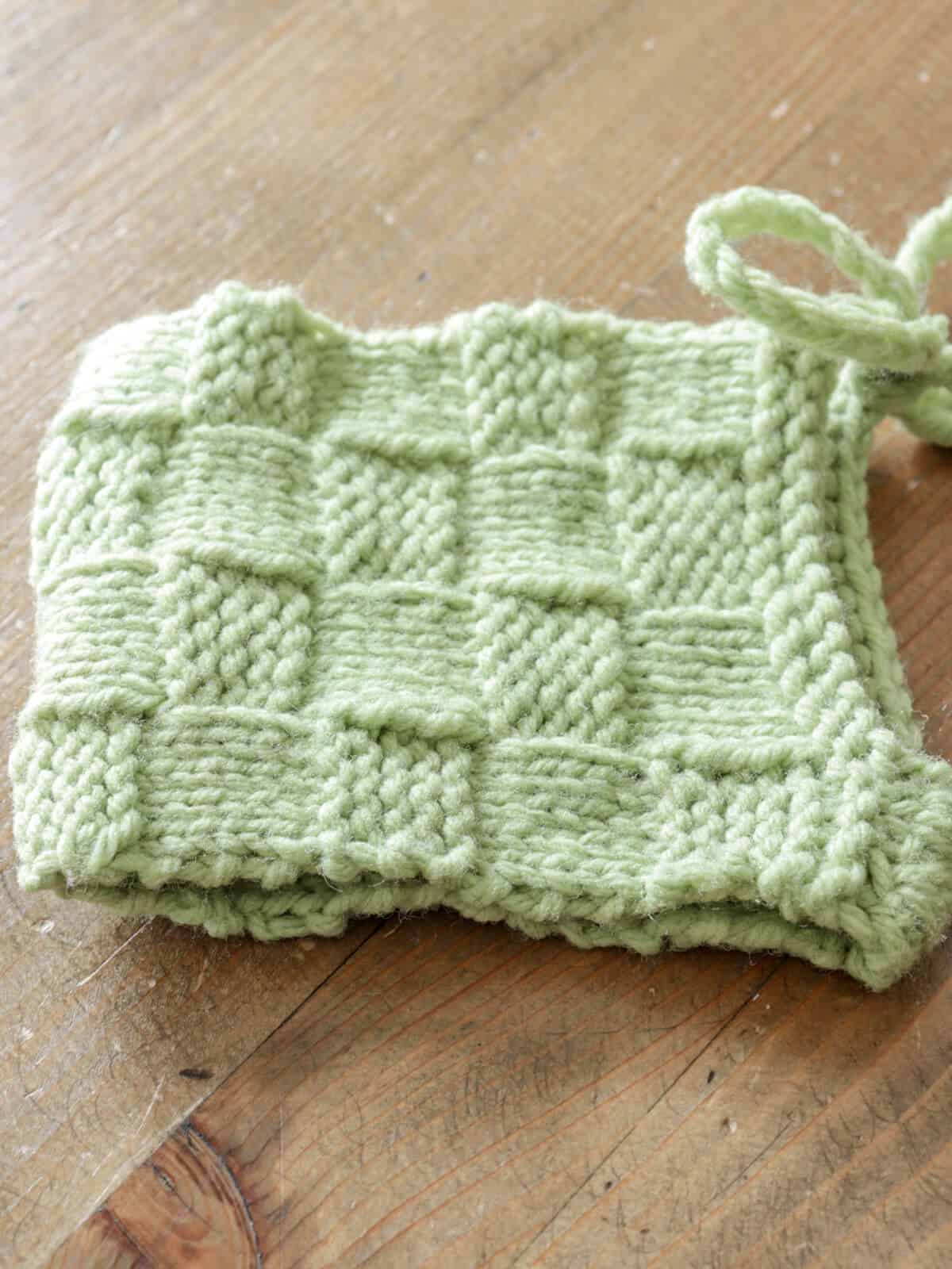 lime green basketweave knit coffee cozy