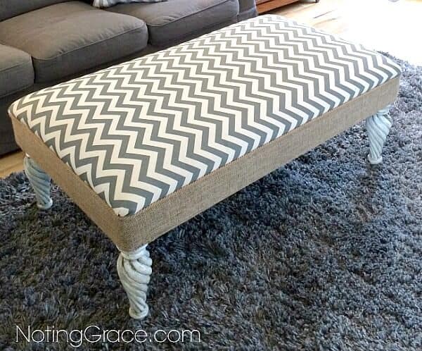 I updated my dated and weathered ottoman and transformed it into a fun DIY Chevron ottoman