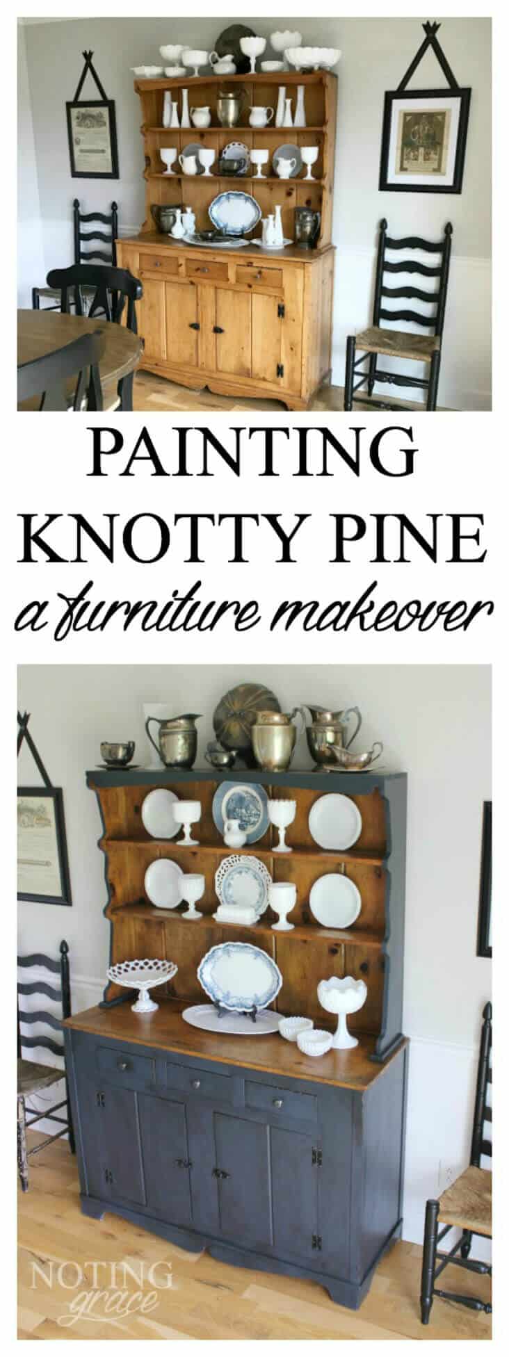 Painting Knotty Pine - Noting Grace shares how she hid her orangey hues in her pine hutch with this painting technique
