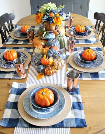 Copper and Navy Fall Farmhouse Tablescape - Your Home Renewed