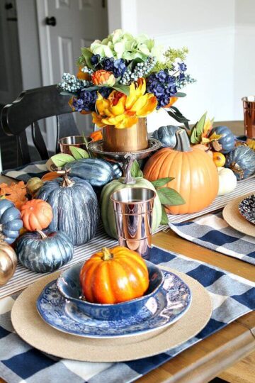 Copper and Navy Fall Farmhouse Tablescape - Your Home Renewed