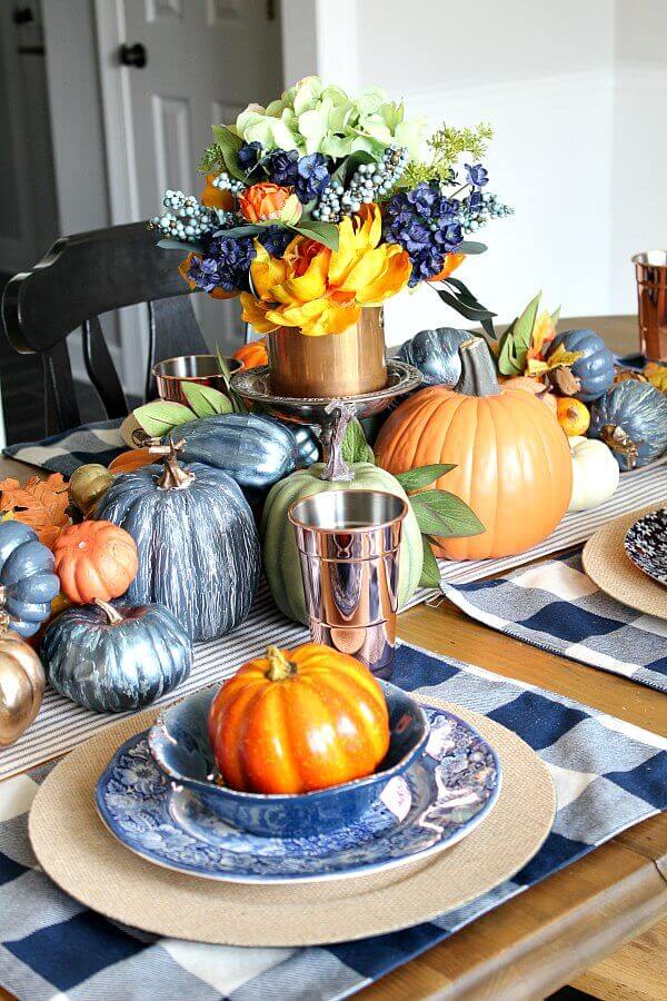 Copper and Navy Fall Farmhouse Tablescape