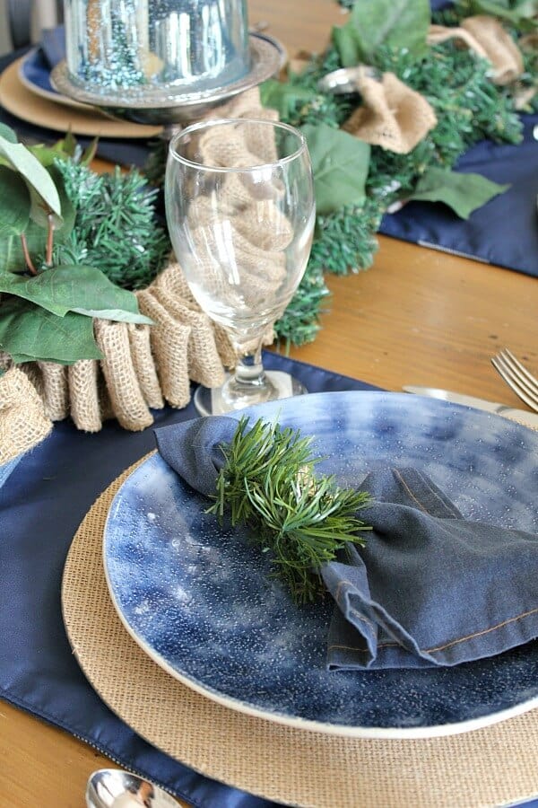 Denim and Burlap Christmas Tablescape: Creating a cozy table for company this season to allow the conversation to flow and the memories to be made.