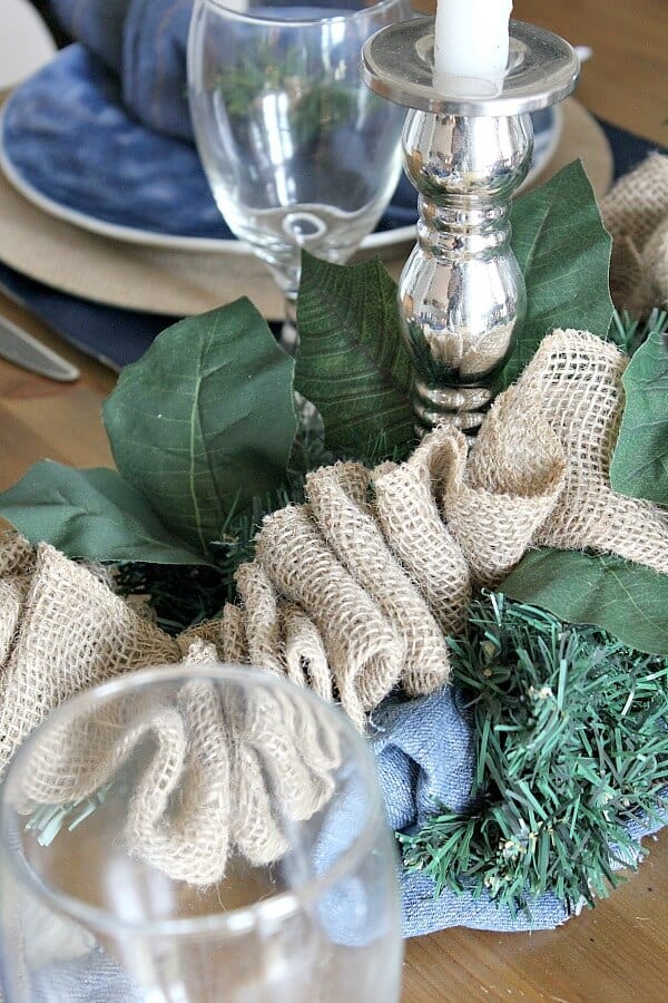 Denim and Burlap Christmas Tablescape: Creating a cozy table for company this season to allow the conversation to flow and the memories to be made.