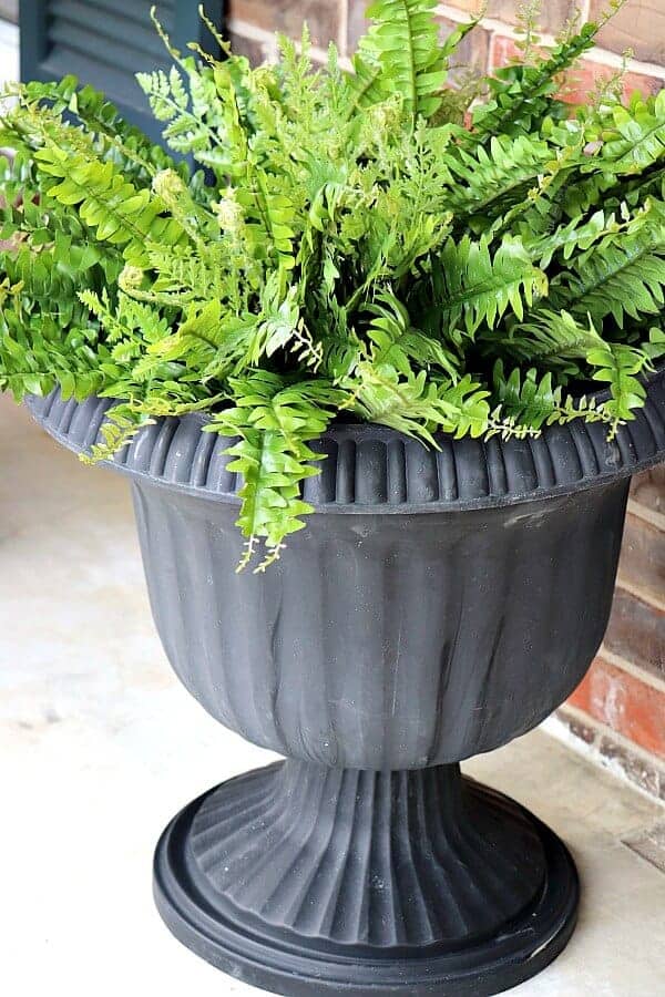We took our dead plants and empty planters and replaced them with Artificial Ferns for your Front Porch that look real!