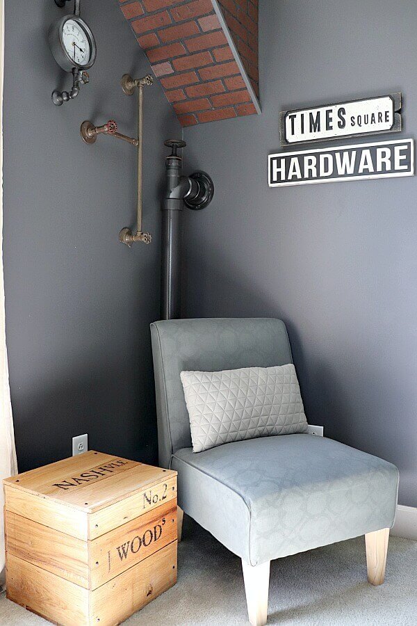 Adding faux industrial pipe for your teen room is a great way to add that masculine element. This would also work great for any diy industrial decor with this simple tutorial!