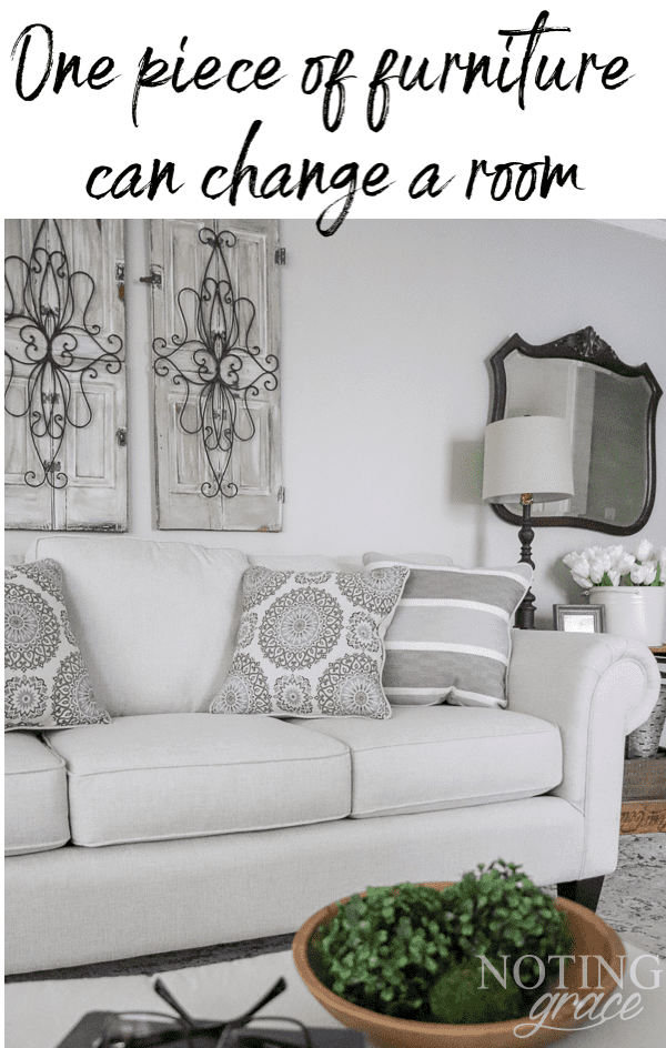 We didn't paint, hang pictures or swap rugs. We simply replaced our sofa. It's amazing how one piece of furniture created a space I love. #sponsored #ad #myroomstogohome
