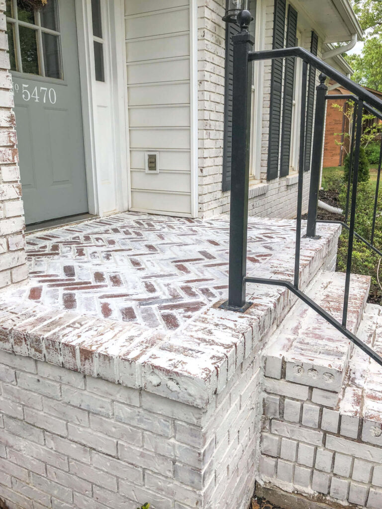 side view reveal of mortar wash brick patio