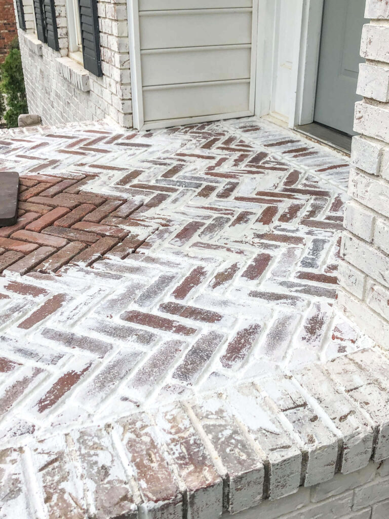 mortar wash brick patio progress