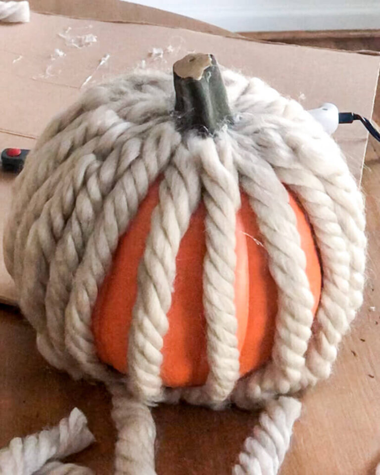 Easy DIY Chunky Knit Yarn Covered Pumpkins to Make Noting Grace