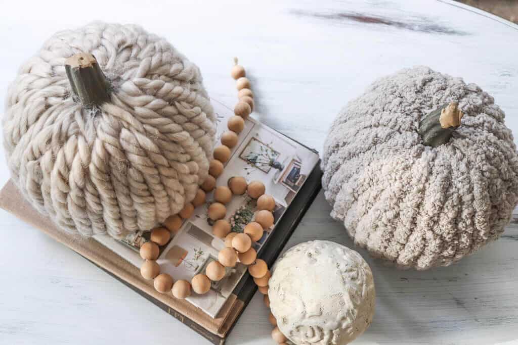 Easy DIY Chunky Knit Yarn Covered Pumpkins to Make - Noting Grace