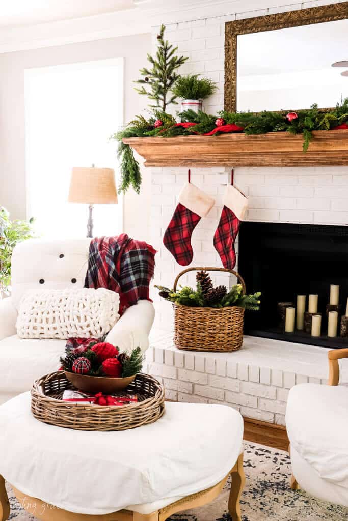 Pops of Red Christmas Mantel