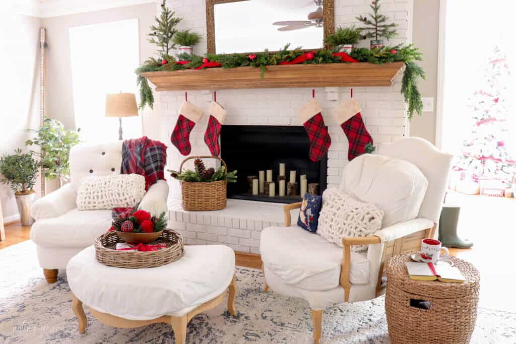 Pops of Red Christmas Mantel - Noting Grace