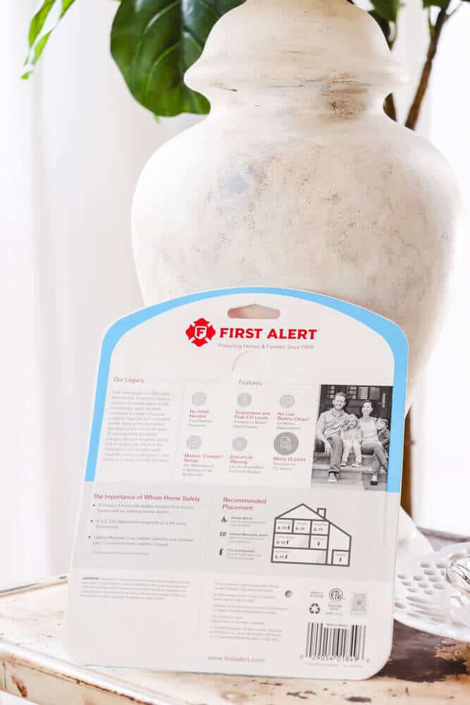 back of First Alert Carbon Monoxide Alarm Package