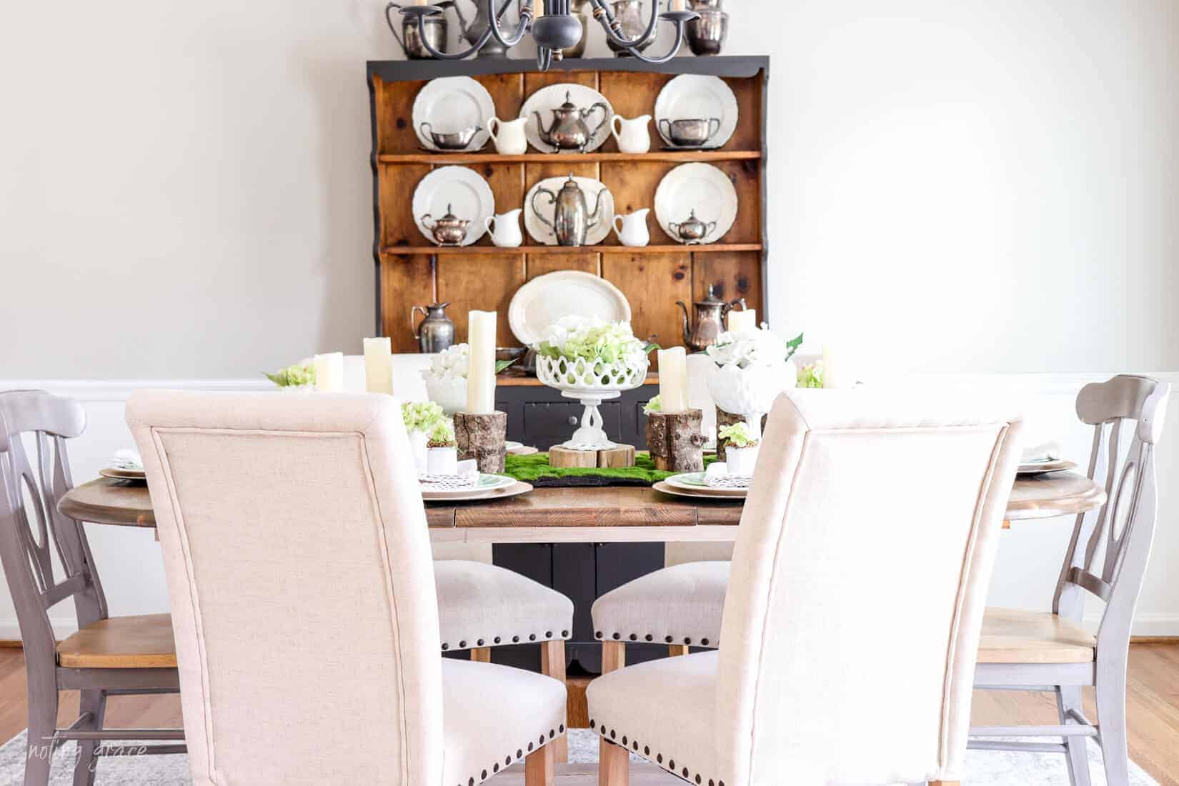 Decorate your Spring Table with MilkGlass and Hydrangeas