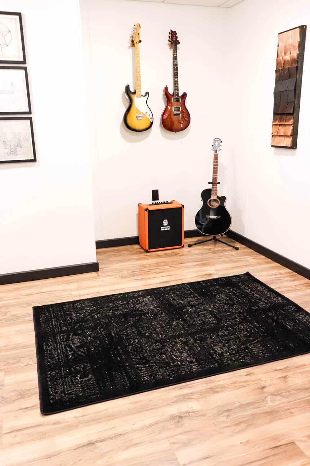 guitars hung on wall