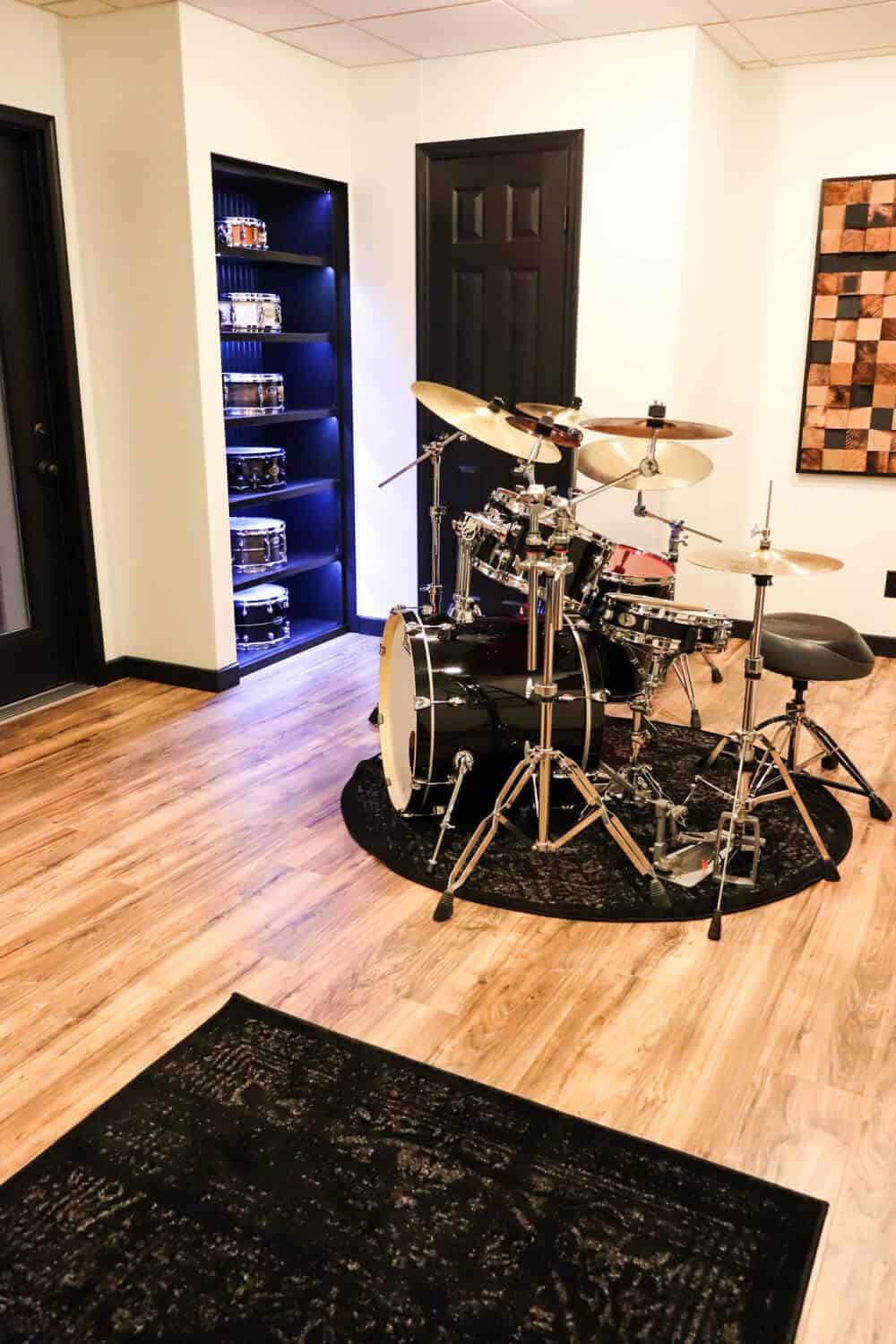 drum room with snare shelf