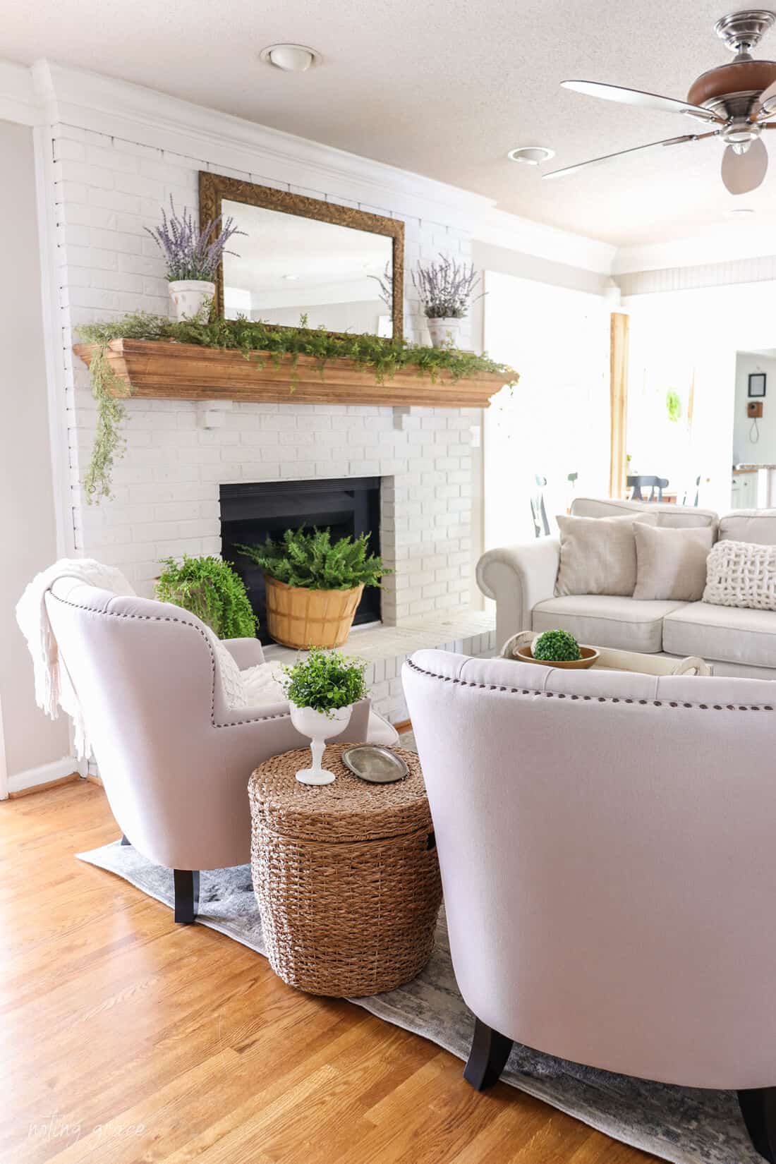 spring living room with lots of greenery
