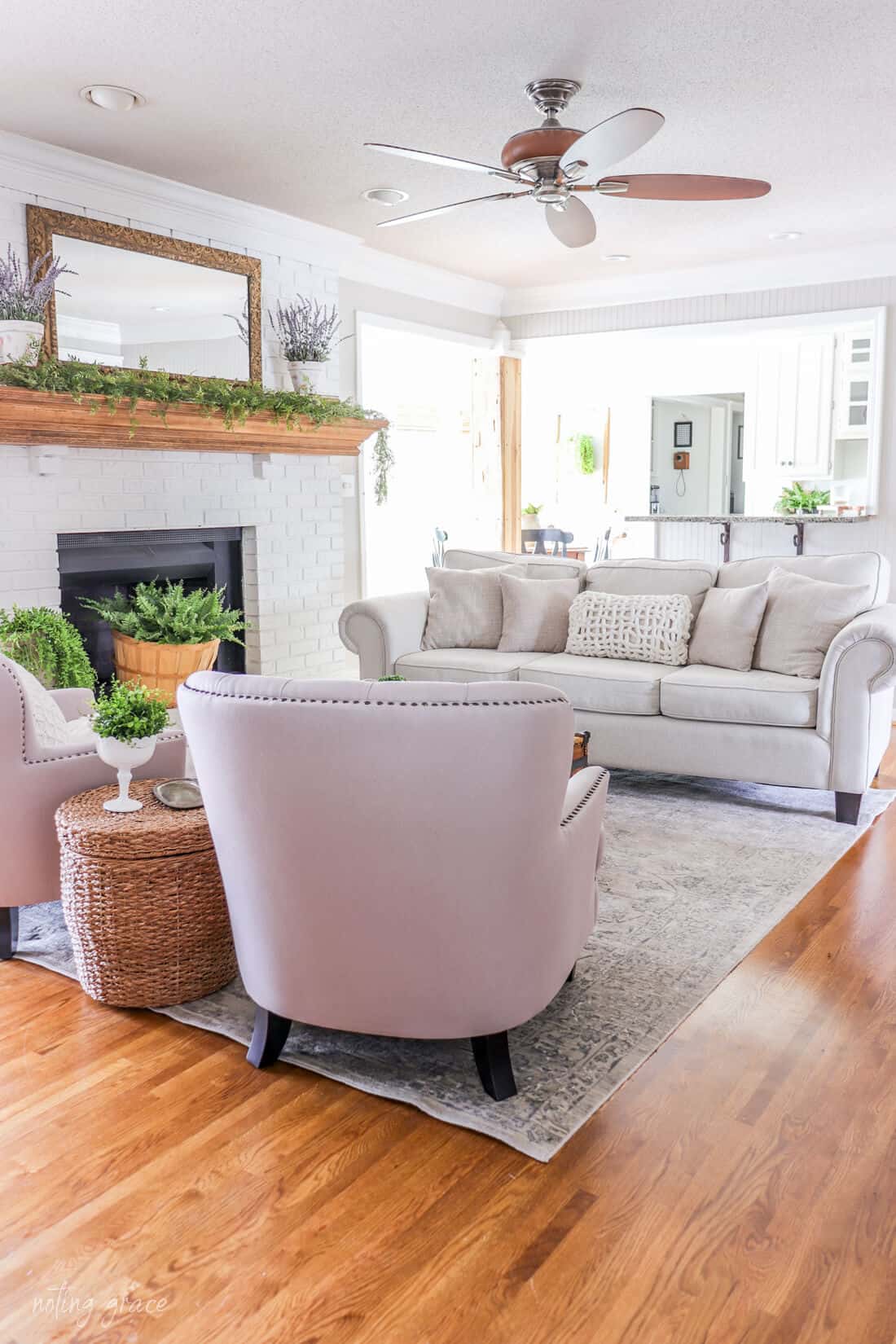 living room with lots of greenery for spring