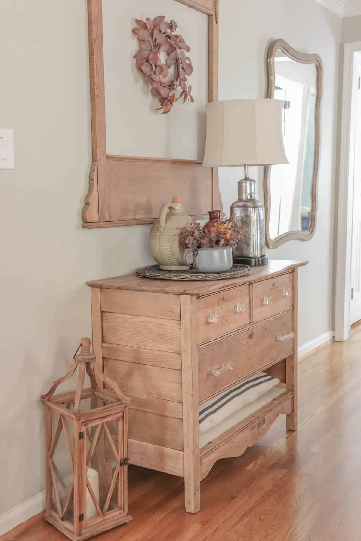 Vintage dresser decorated for fall