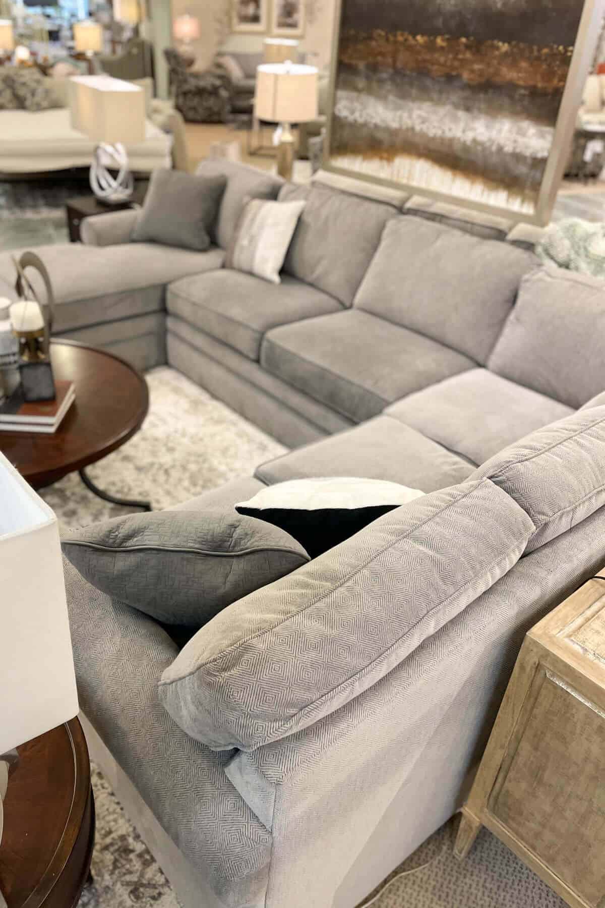 lazboy collins sectional sofa with gray fabric