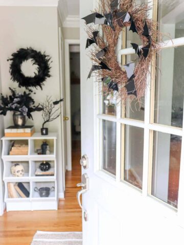 Entryway to home decorated for halloween