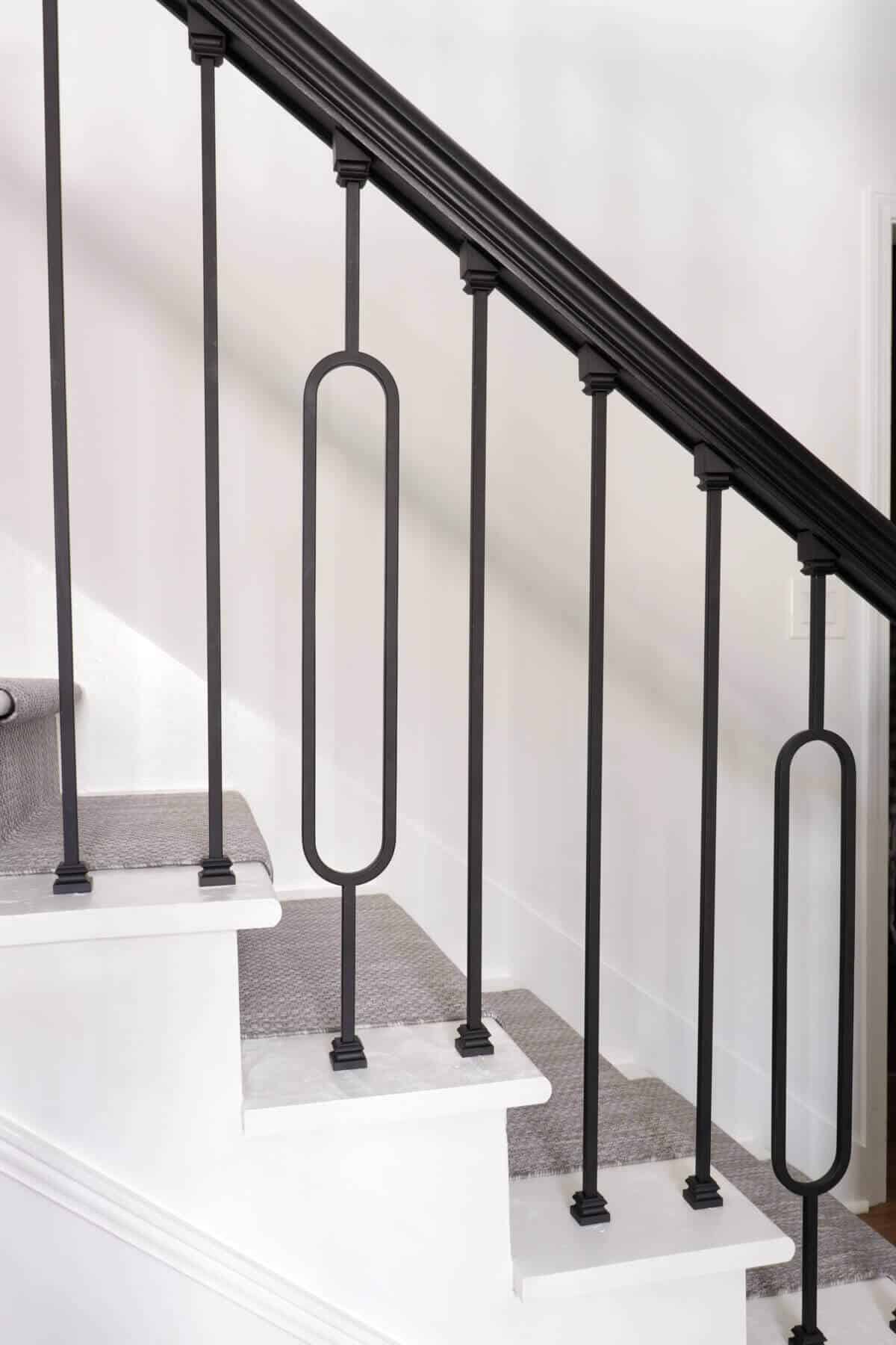 metal iron balusters on a basement stairway