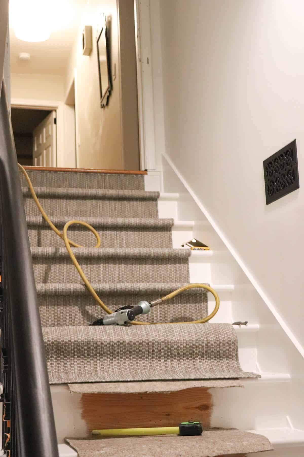 installing indoor outdoor carpeting on basement stairs