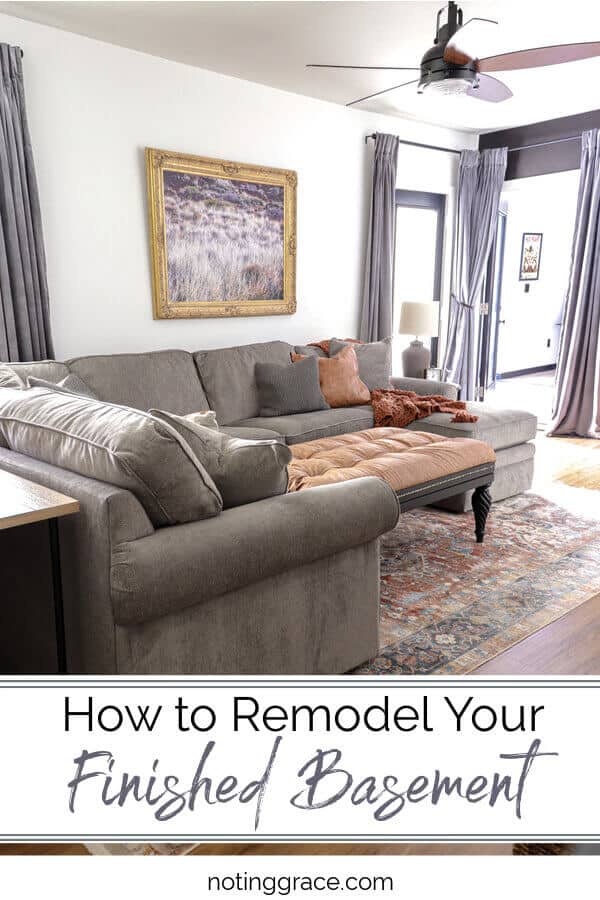 A dated basement family room gets a much needed update.  Here's a DIY guide on how to remodel your finished basement.