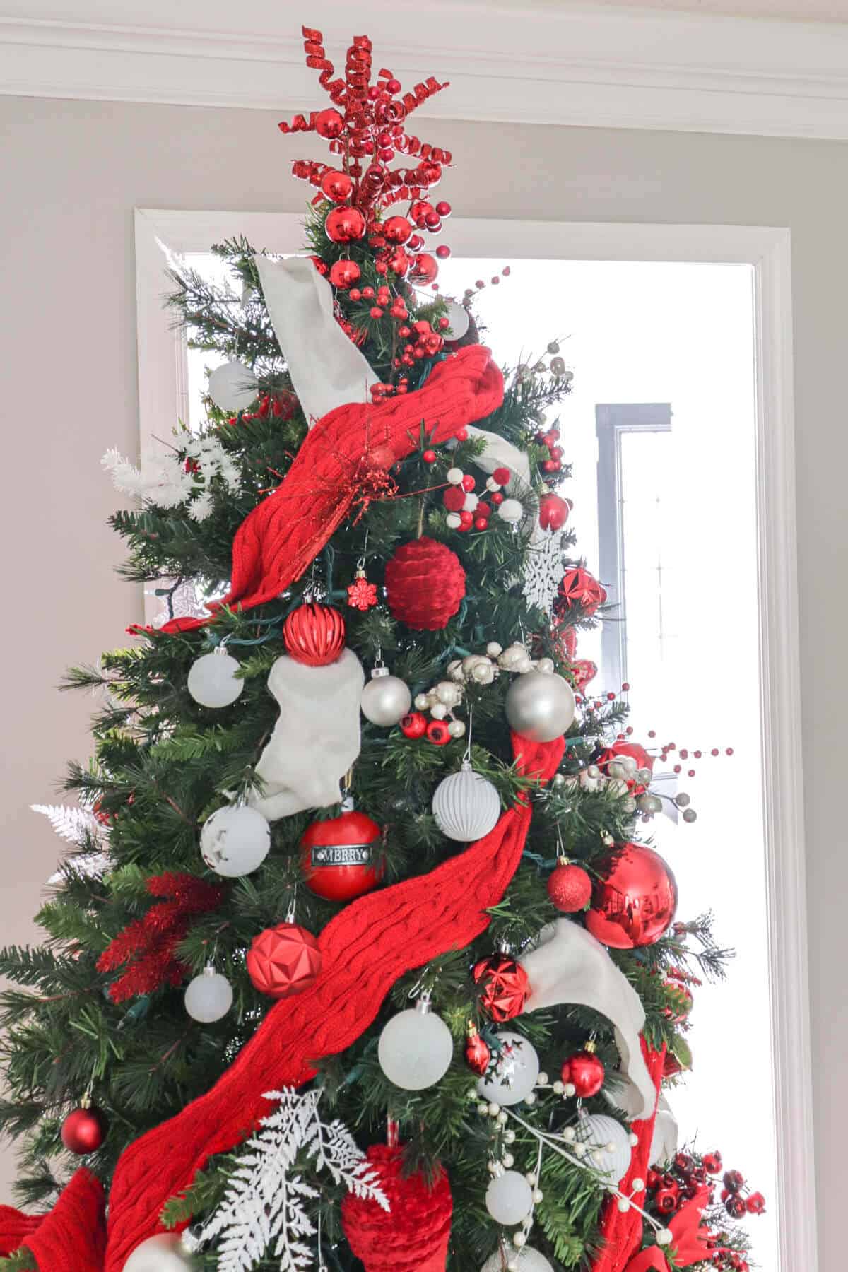Red and White Christmas tree decorations