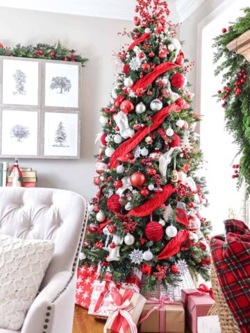 Red and White Christmas tree decorations