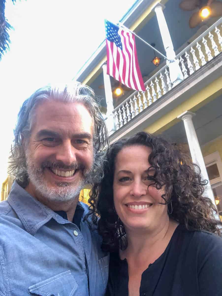 Jen and Trent Fancher visiting Poogan's Porch in Charleston SC