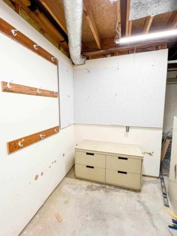 peg board storage basement organization
