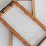 diy wood and marble tray with black handles