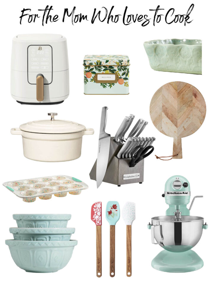 collage of kitchen gift ideas for Mother's Day