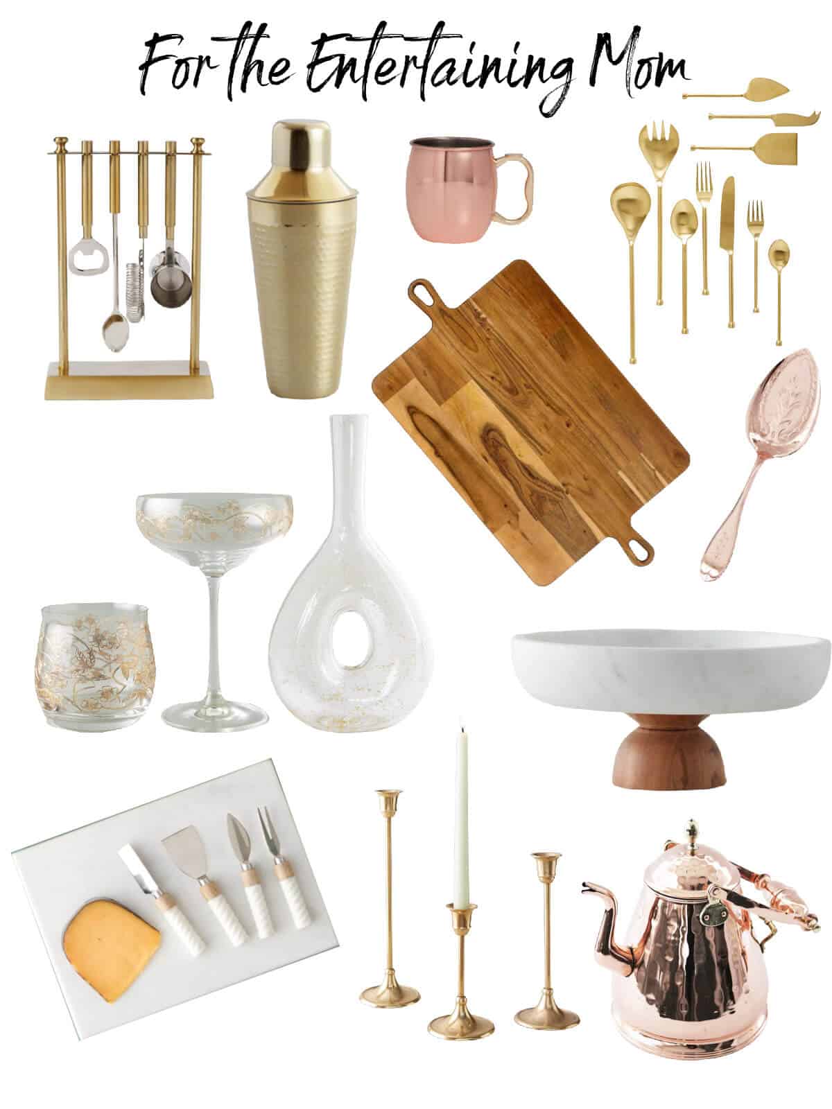 collage of Mother's Day gift ideas for the entertaining mom