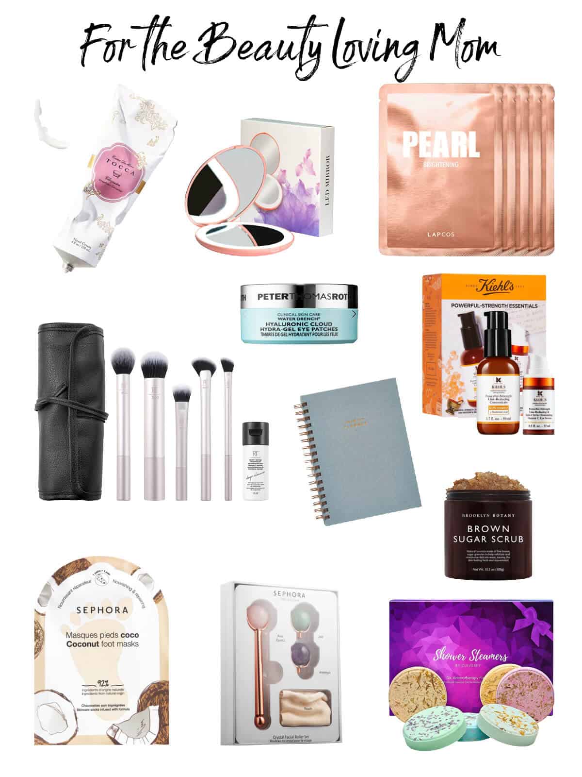 Collage of Mother's Day gifts for the beauty loving mom