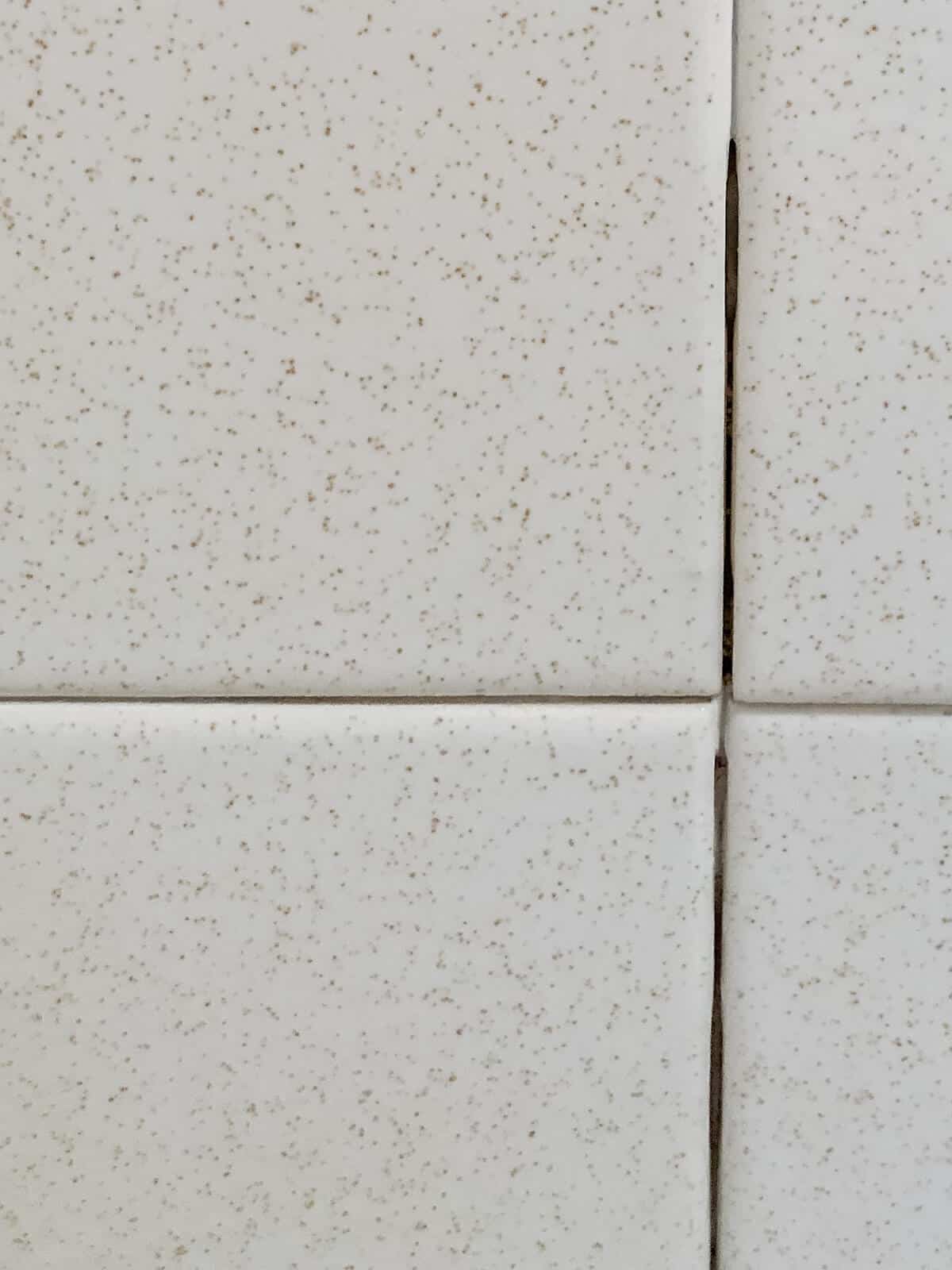 close up of tile with grout removed