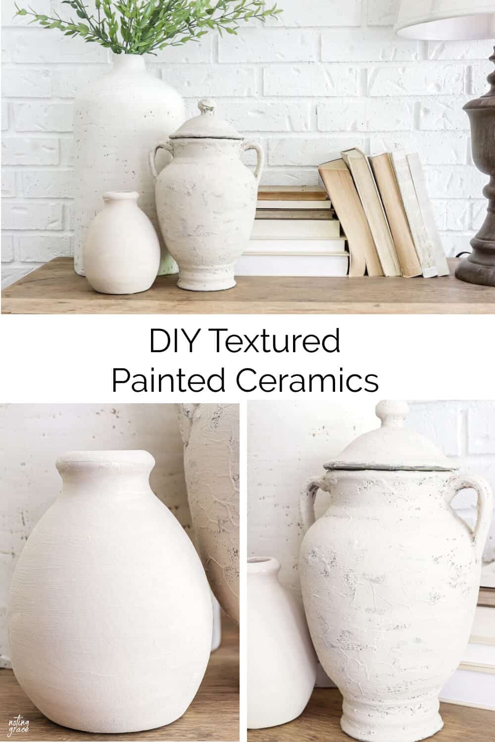 collage of diy textured painted ceramics
