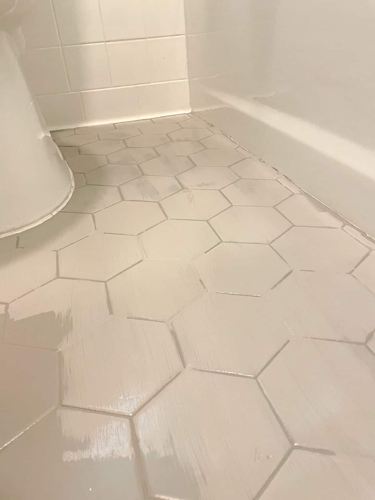 painted tile floor touched up