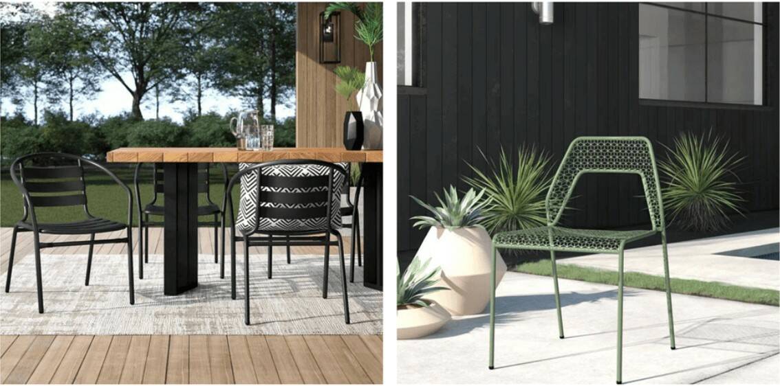 collage of industrial outdoor furniture ideas from Wayfair