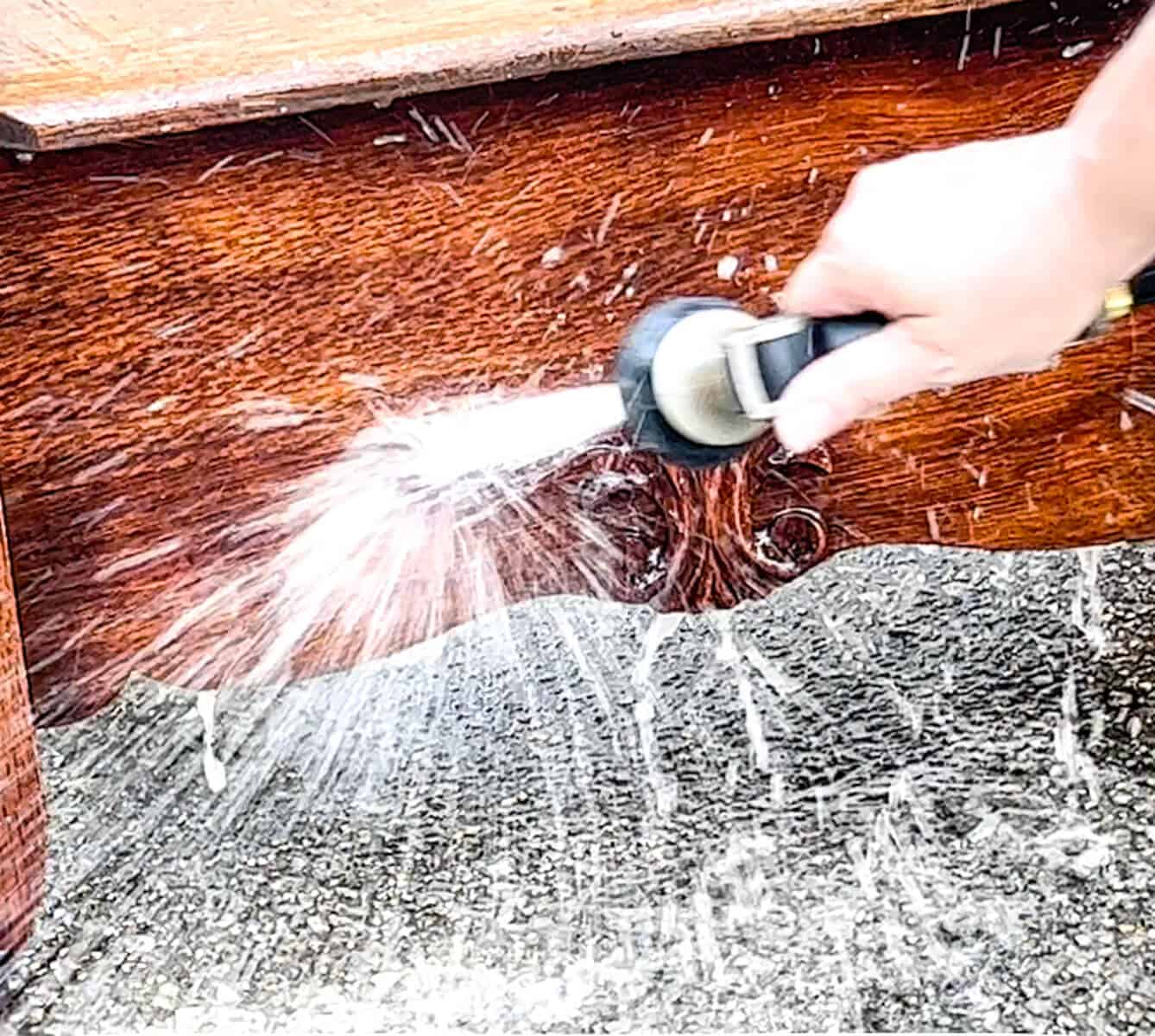 using a hose to rinse oven cleaner off wood