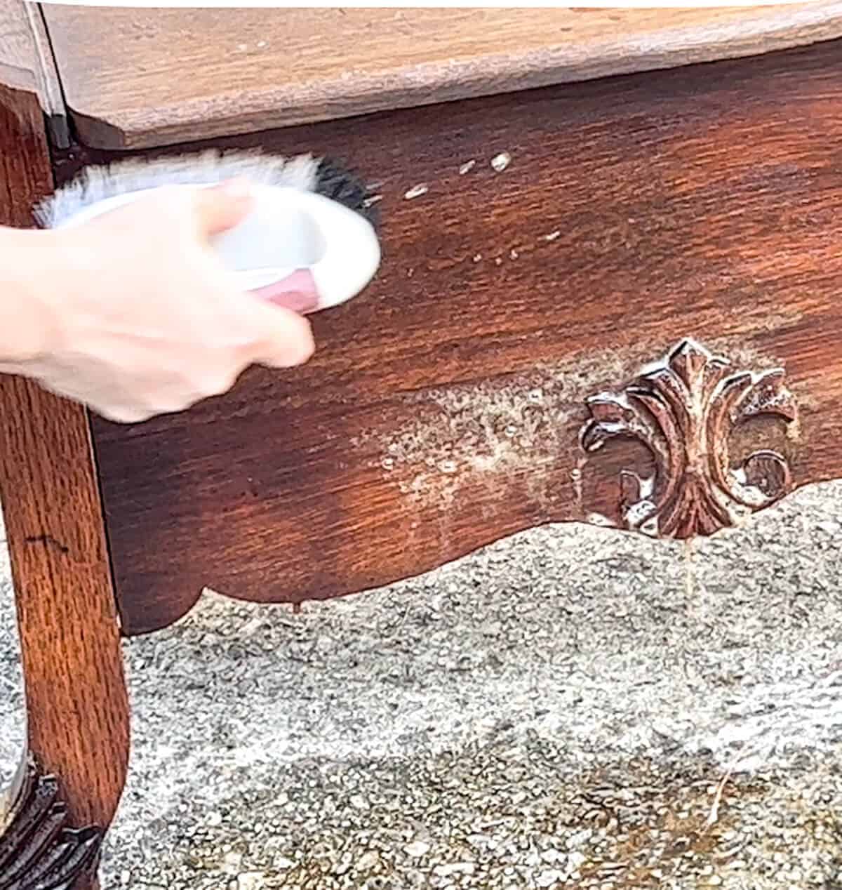 scrubbing wood with oven cleaner