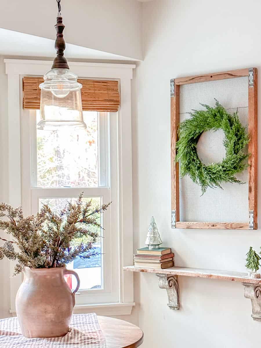 eat in kitchen with a few holiday decorations