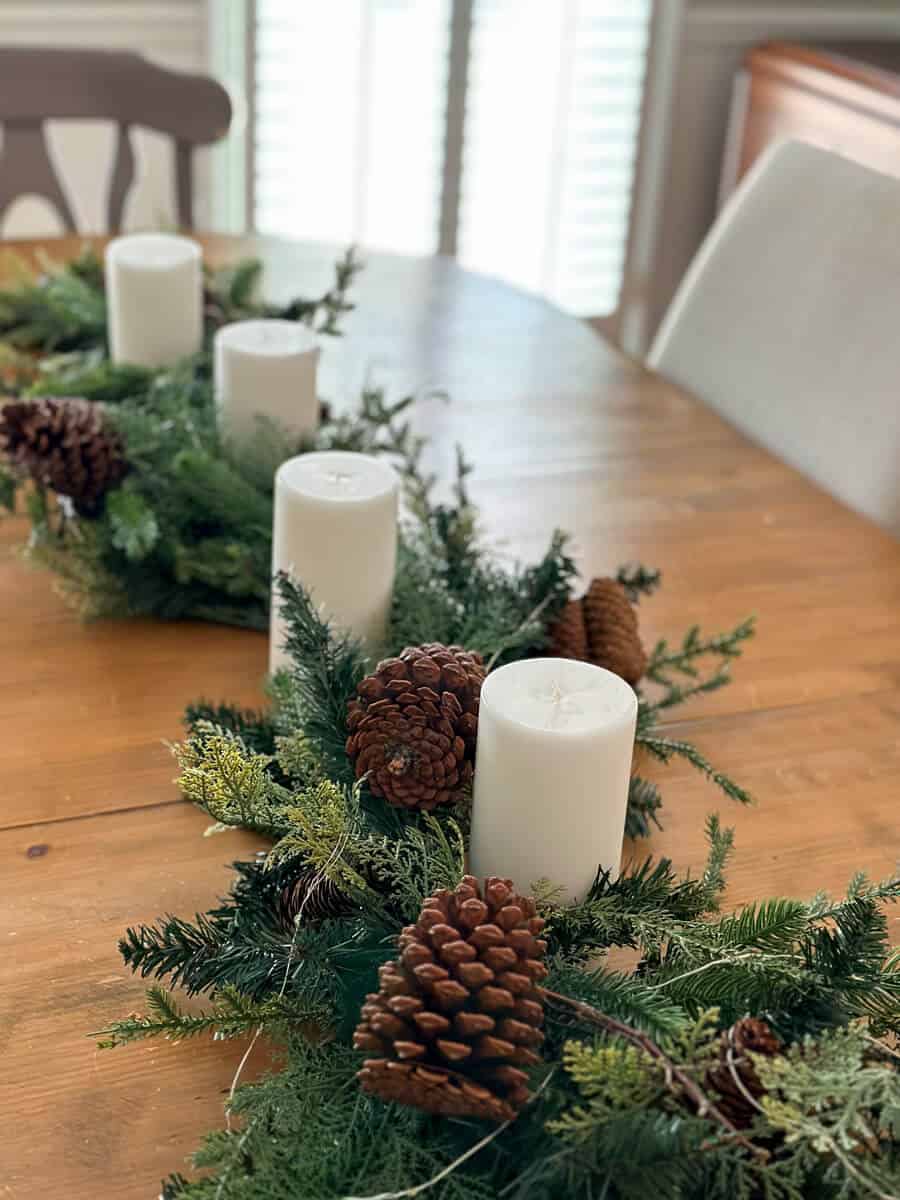 dining table with garland centerpiece